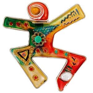 VTG Yossi Steinberg Modernist Resin Brooch Cultured Pearl Art Jewelry Colorful